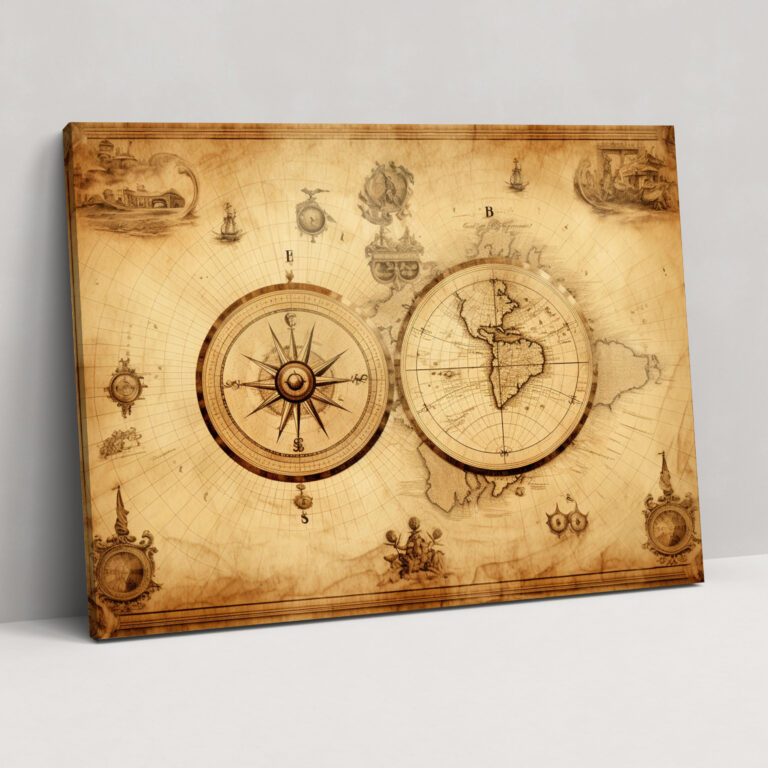 Nautical World Map Canvas Print - World Map, Canvas, Wall Decoration, Wall Art