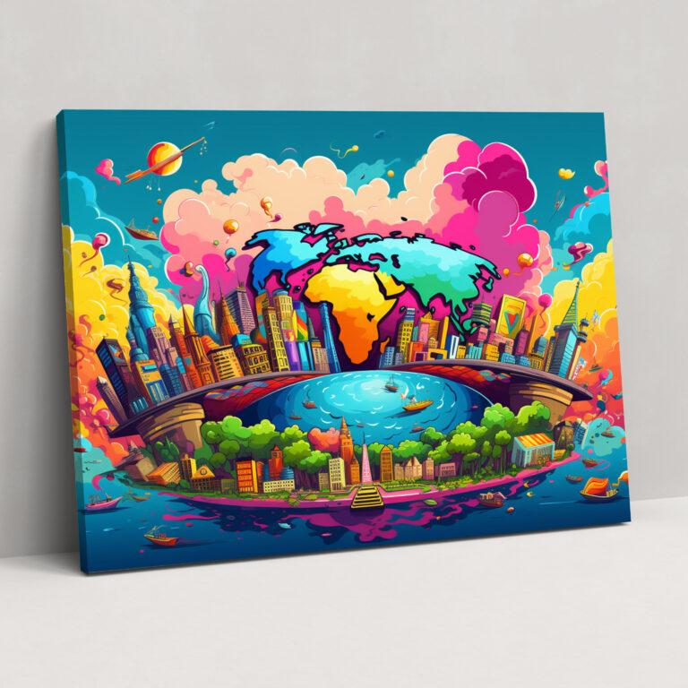 Pop Art World Map Canvas Print - World Map, Canvas Print, World Map, Comic Book-Inspired Graphics