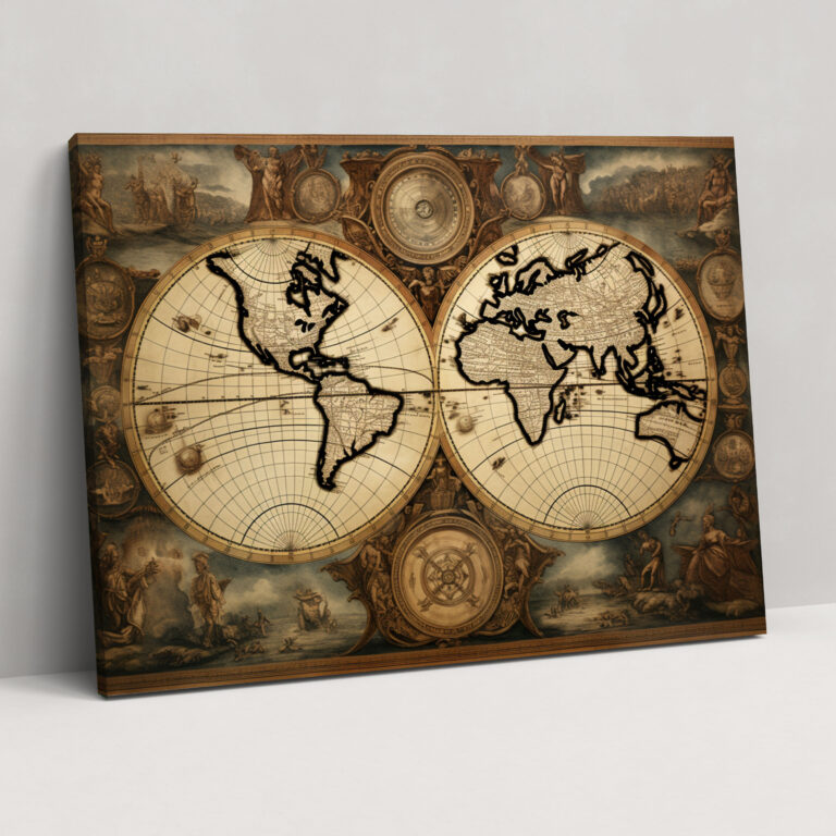 Antique World Map Canvas Print - World Map, Canvas Wall Art, Antique Engraving, Wall Art