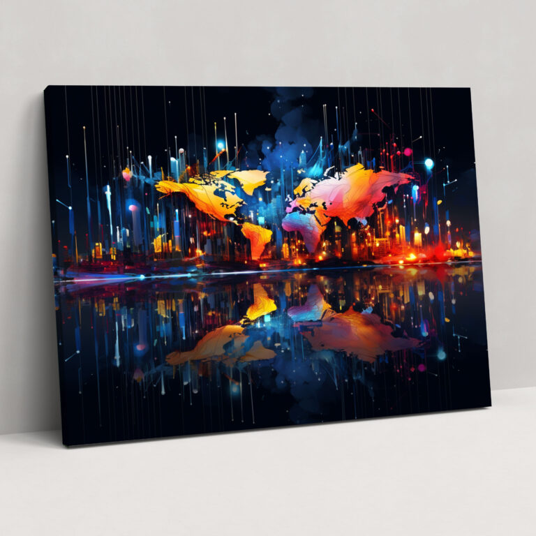 Abstract World Map Canvas Print - World Map, Abstract Digital Art, Vibrant Colors, Canvas Wall Art