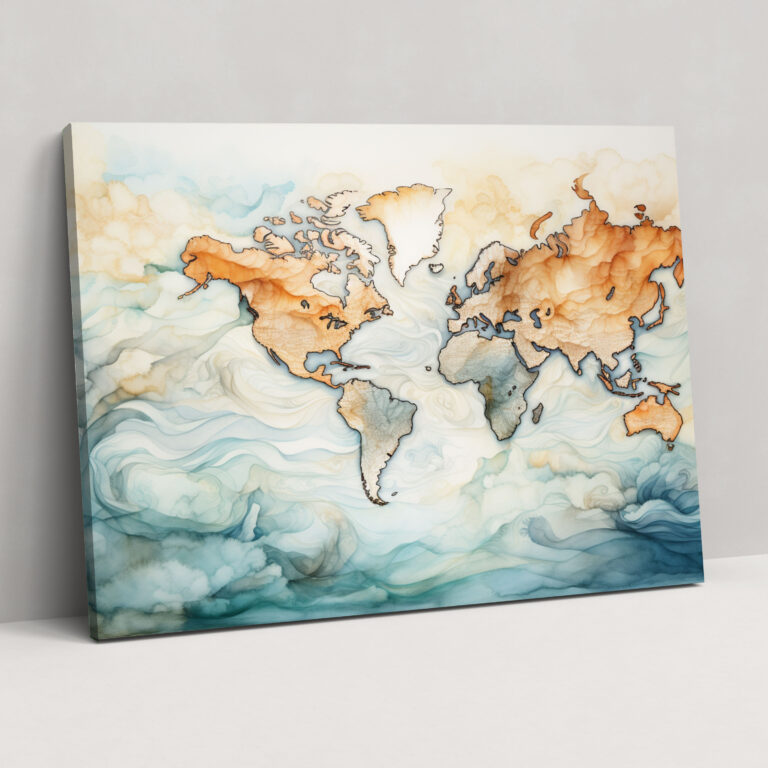 Watercolor World Map Canvas Print - World Map, Wall Decoration, Canvas, Canvas Wall Art