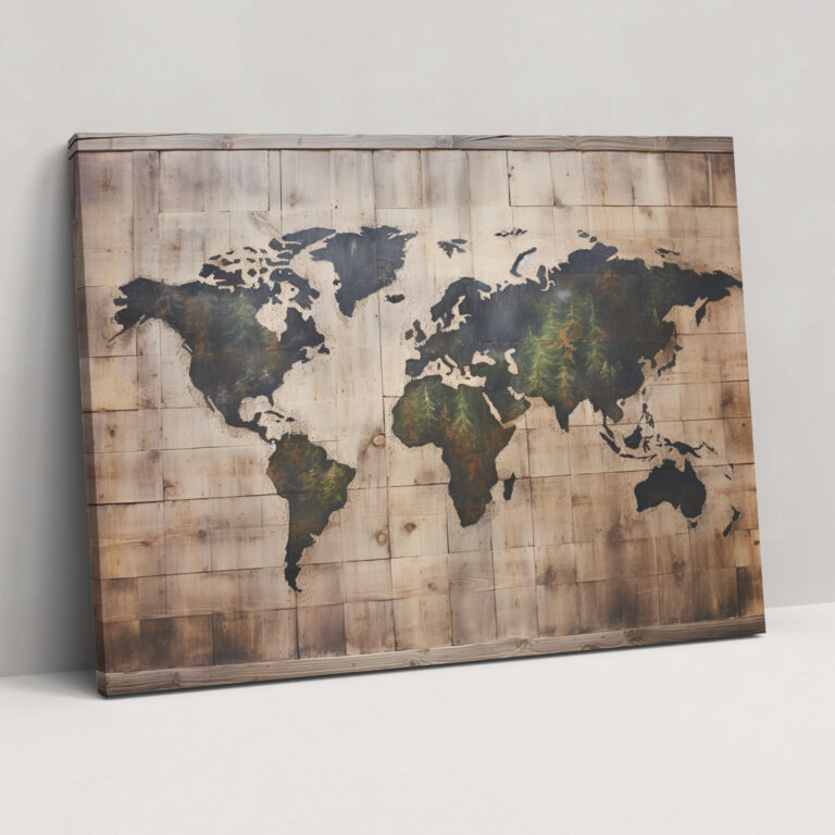 Rustic World Map Wall Art - World Map, Hand-Painted, Canvas Wall Art, Vintage Aesthetics