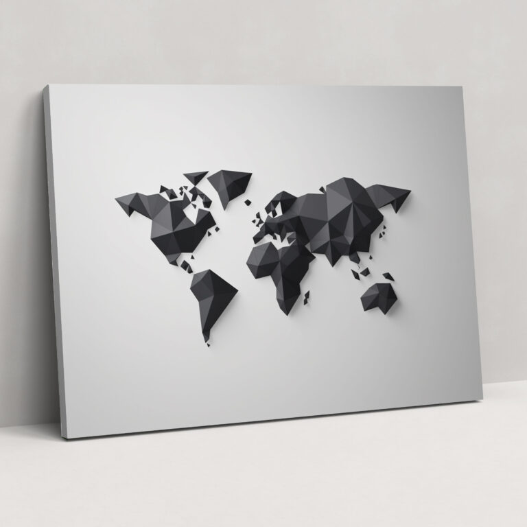 Minimalist World Map Wall Decoration - World Map, Monochromatic Color Scheme, Clean Lines, Sophistication