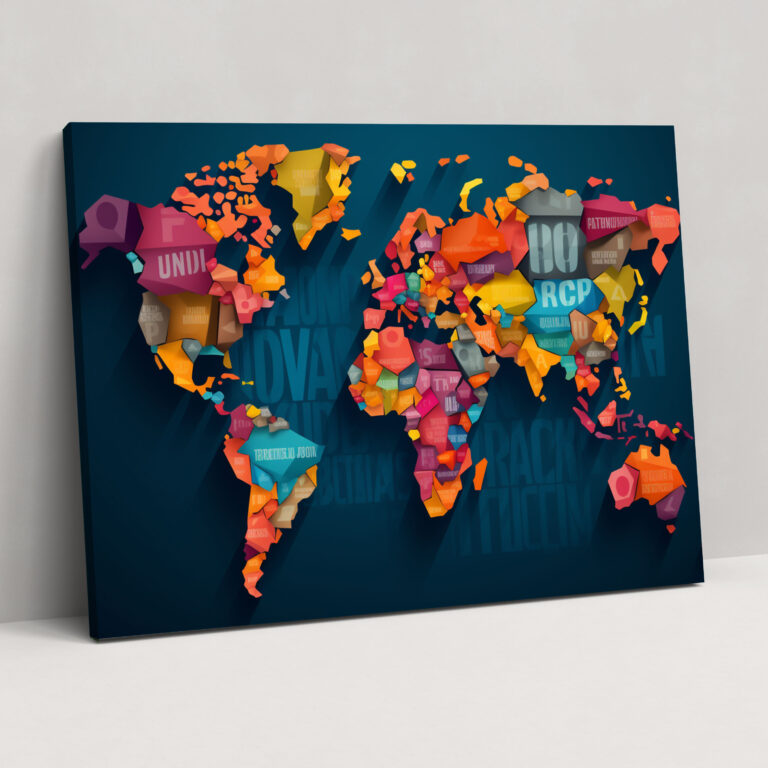 Modern World Map Wall Art - World Map, Canvas Wall Art, Home Decoration, World Map