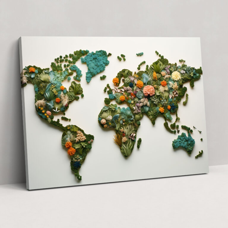 Nature-Inspired World Map Canvas Print - World Map, Canvas Print, Home Decoration, Canvas Wall Art