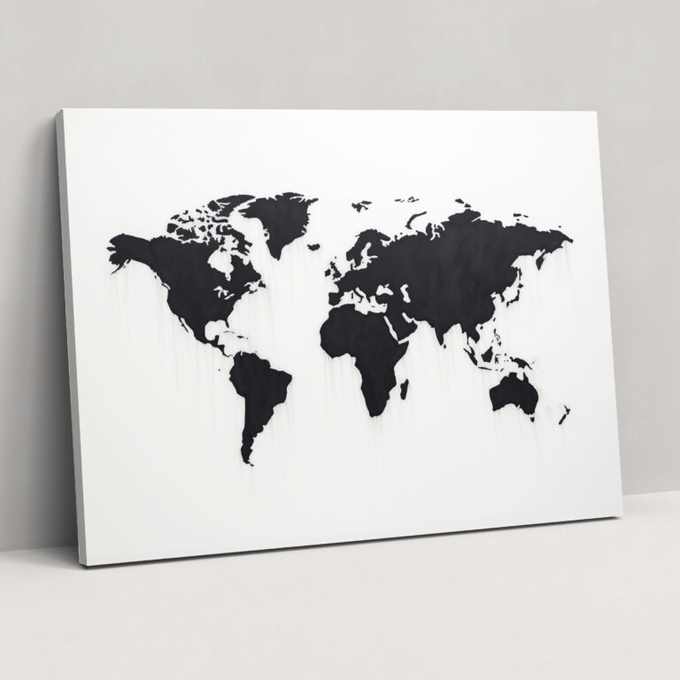 Minimalist World Map Wall Art - World Map, Black And White, Minimalist, Canvas Wall Art