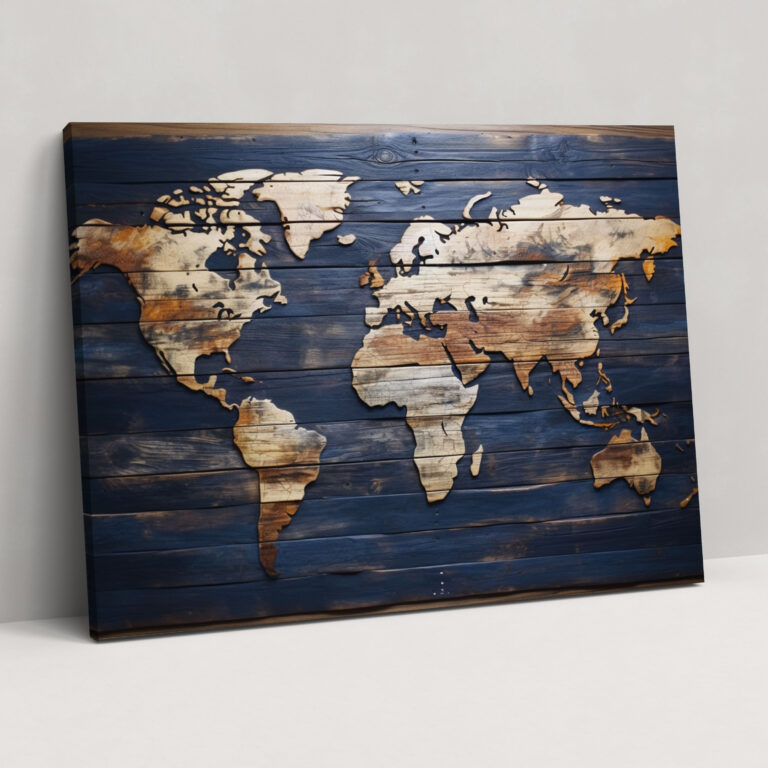 Rustic World Map Wall Decoration - World Map, Canvas Print, Repurposed Wood, Canvas Wall Art