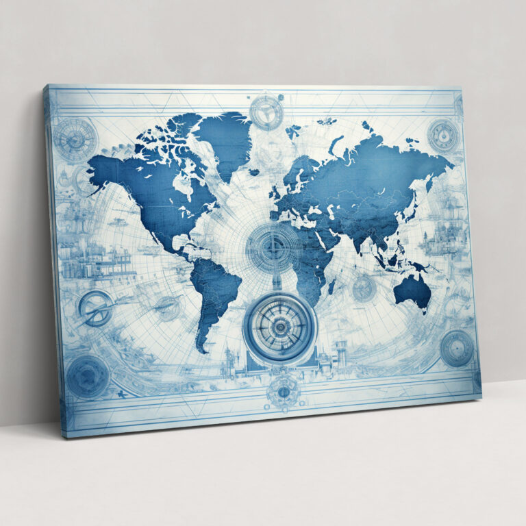 Vintage Blueprint World Map Canvas Print - World Map, Canvas Print, Wall Art, Cartography