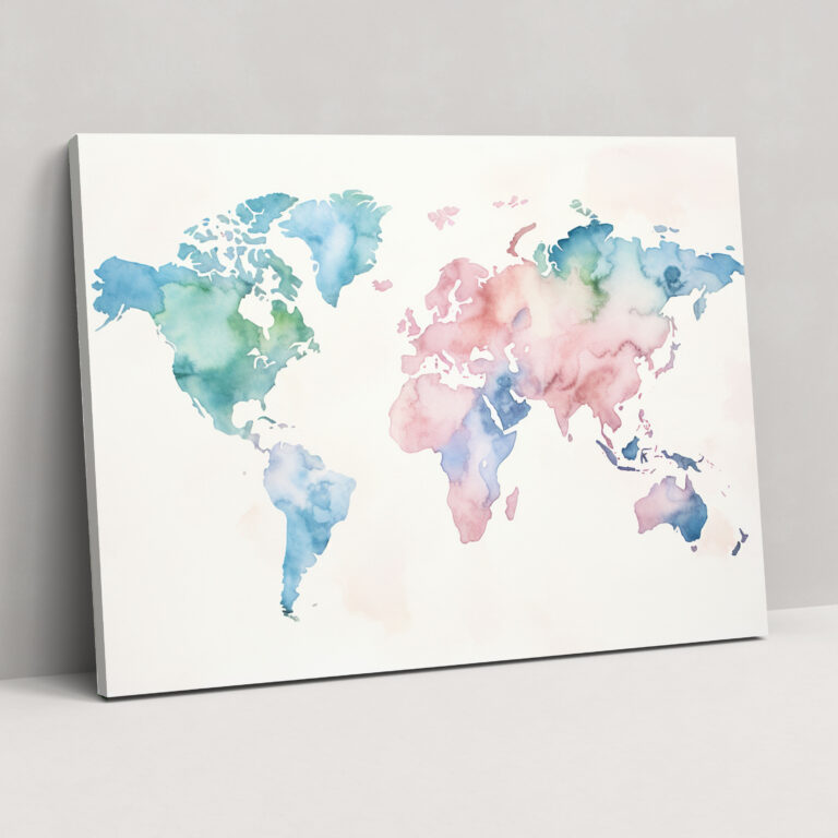 Watercolor World Map Wall Decoration - World Map, Watercolor, Wall Decoration, Pastel Hues