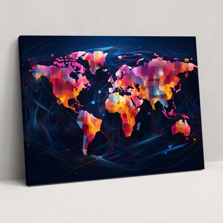 Modern World Map Canvas Print - World Map, Vibrant Colors, Canvas Print, Bold Lines
