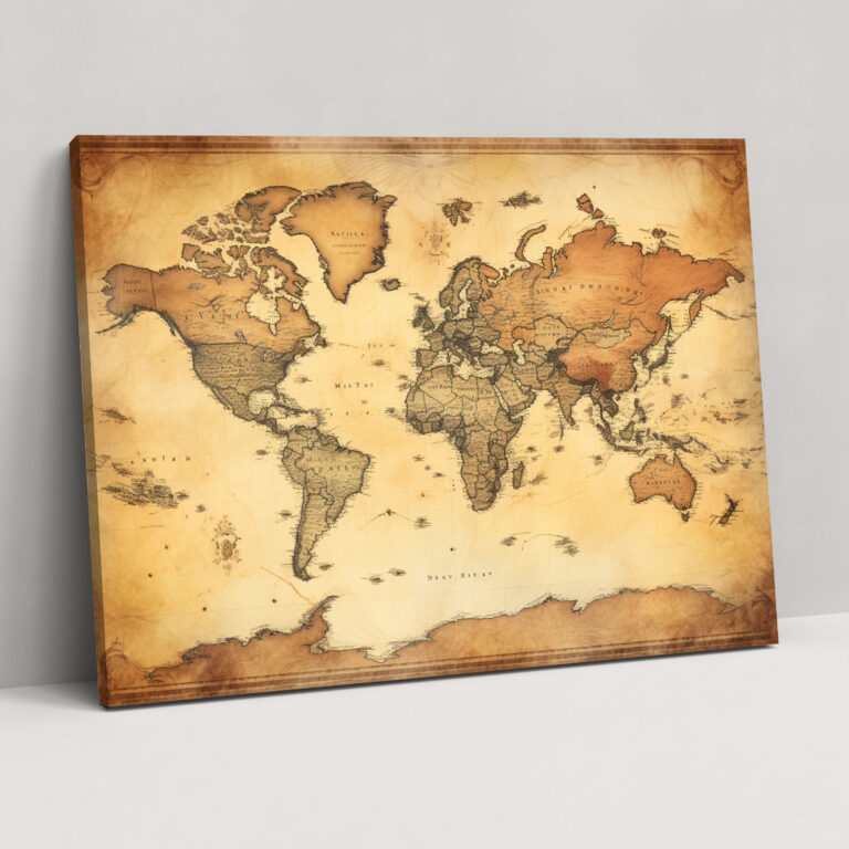 Detailed World Map Wall Art - World Map, Vintage, Canvas Wall Art, Wall Art