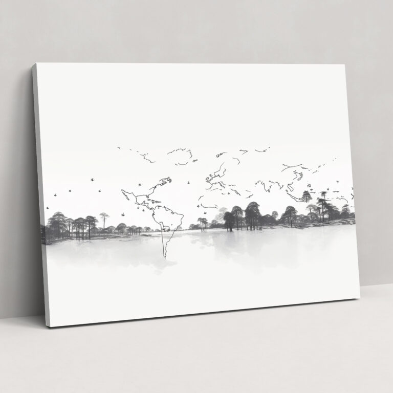 World Map Wall Art - World Map, Canvas Print, Black And White, Countries