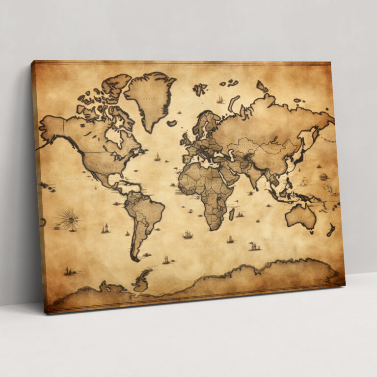 World Map Wall Art - World Map, Antique, Canvas Wall Art, Canvas Print