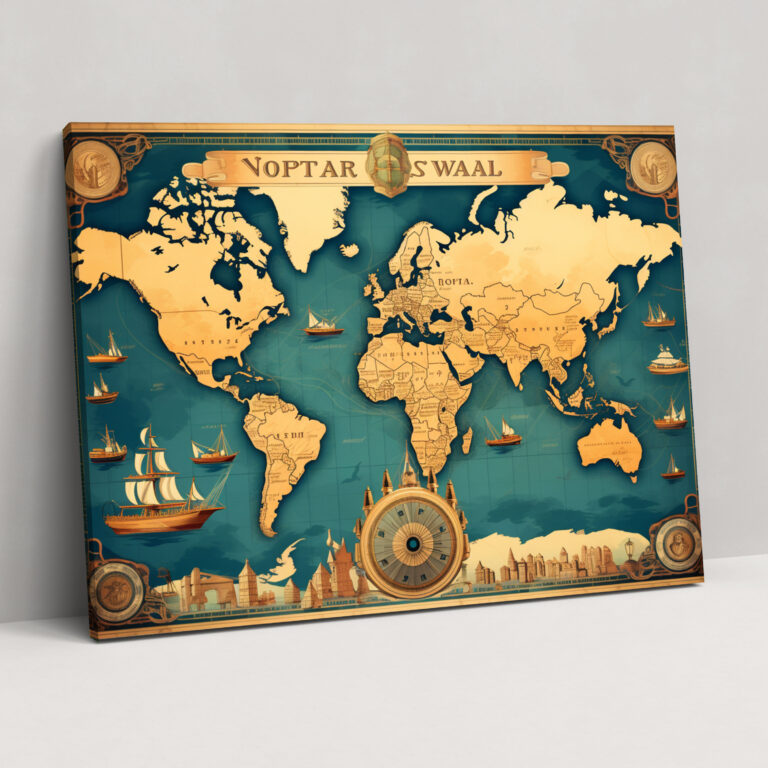 Vintage World Map Canvas Print - World Map, Wall Decoration, Travel Poster, Golden Age Of Exploration