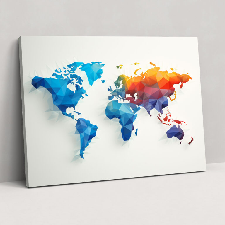 Geometric World Map Wall Art - World Map, World Map, Home Decoration, Canvas Wall Art