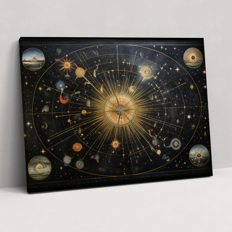 Celestial World Map Canvas Decoration - World Map, Constellations, Canvas Wall Art, Wall Art