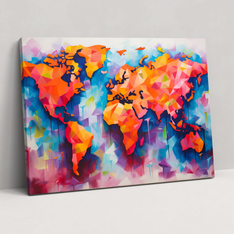 World Map Wall Art - World Map, Canvas, Colorful Abstract, Wall Decoration