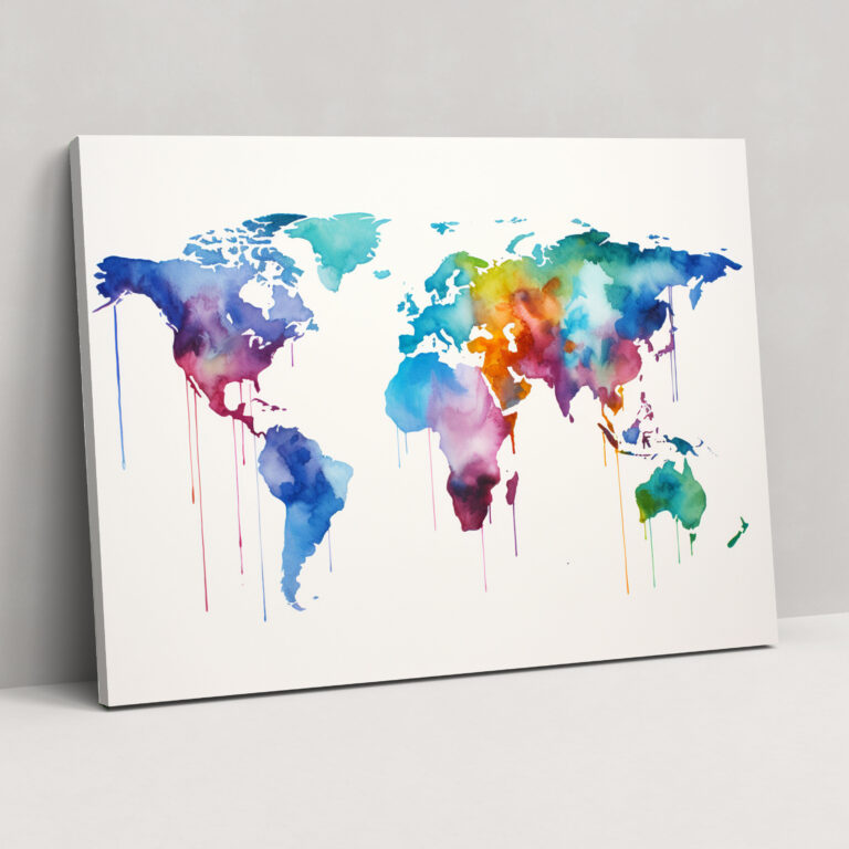 World Map Canvas Print - World Map, World Map, Minimalist Design, Watercolor