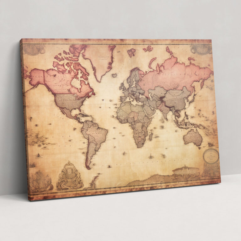 Vintage World Map Wall Art - World Map, Canvas Wall Art, Home Decoration, Vintage-Inspired