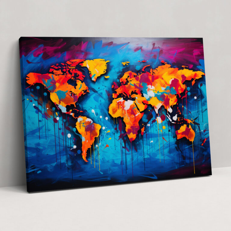 Contemporary World Map Canvas Print - World Map, Strong Lines, Wall Decoration, Bold Colors