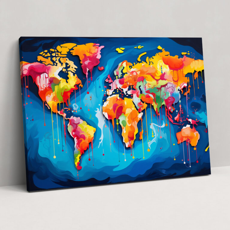 Pop Art World Map Wall Art - World Map, Pop Art, Home Decoration, Wall Decoration