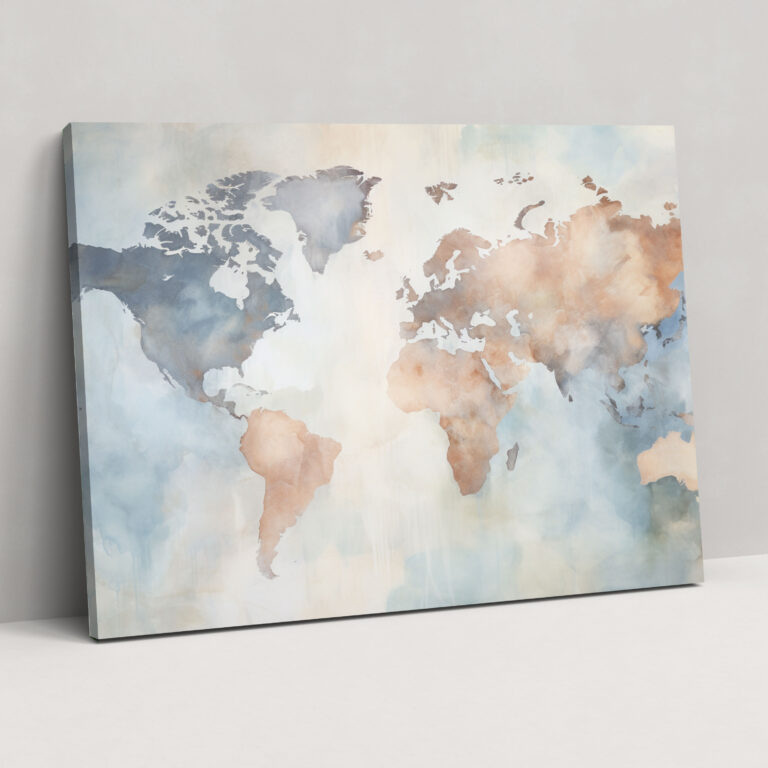 Impressionist World Map Canvas Print - World Map, Canvas, Muted Color Palette, World Map