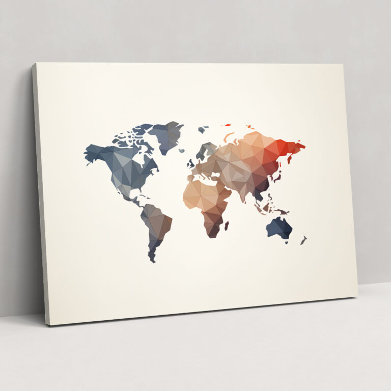 Geometric World Map Wall Art - World Map, Canvas Wall Art, Canvas Print, World Map