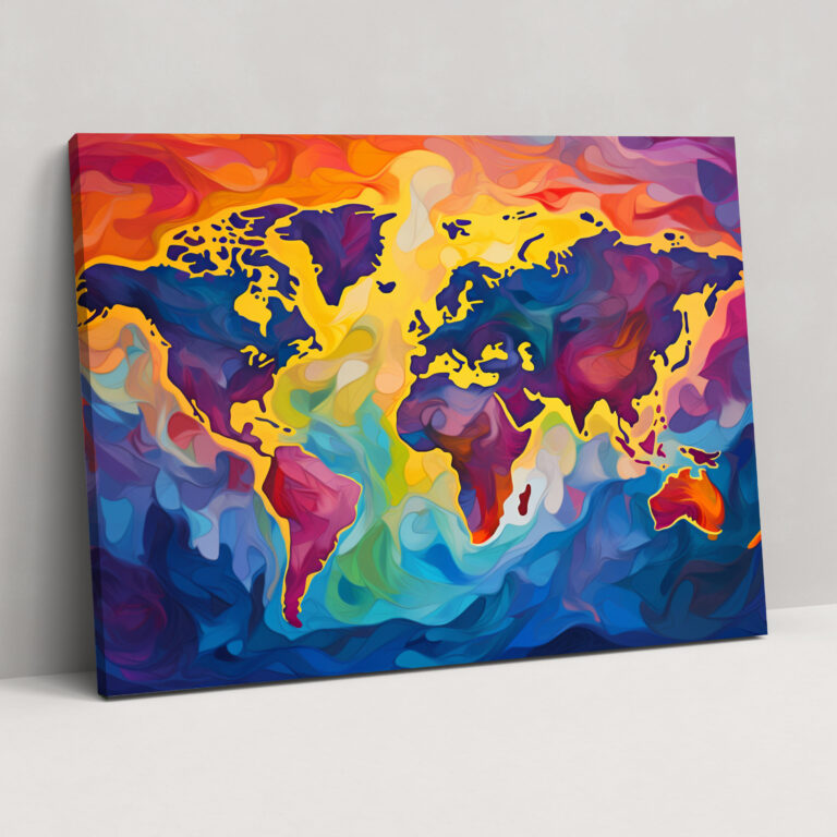 World Map Wall Art - Colorful Abstract - World Map, Home Decoration, Canvas, World Map