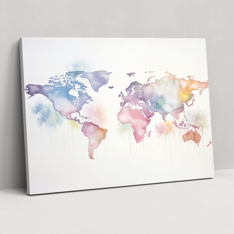 Watercolor World Map Canvas Print - World Map, Soft, Home Decoration, World Map