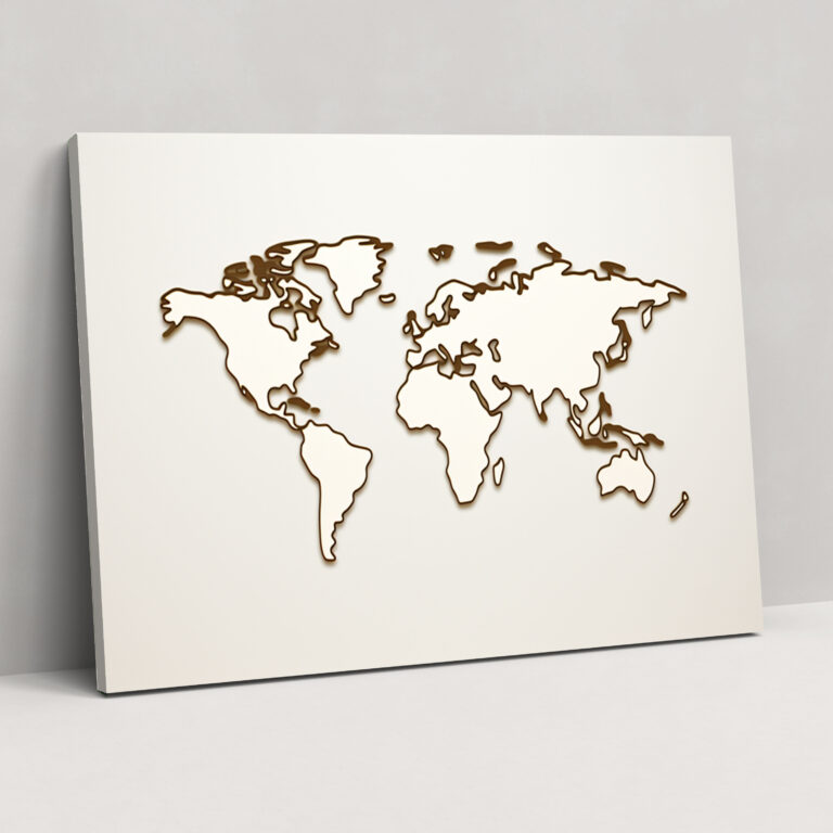 Minimalist World Map Wall Art - World Map, Sleek, Minimalist Line Drawing, Clean Lines