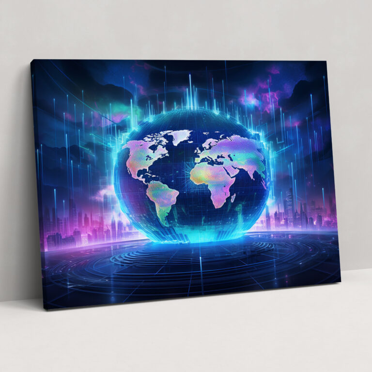 Holographic World Map Canvas Print - World Map, Home Decoration, Canvas Print, Canvas Wall Art