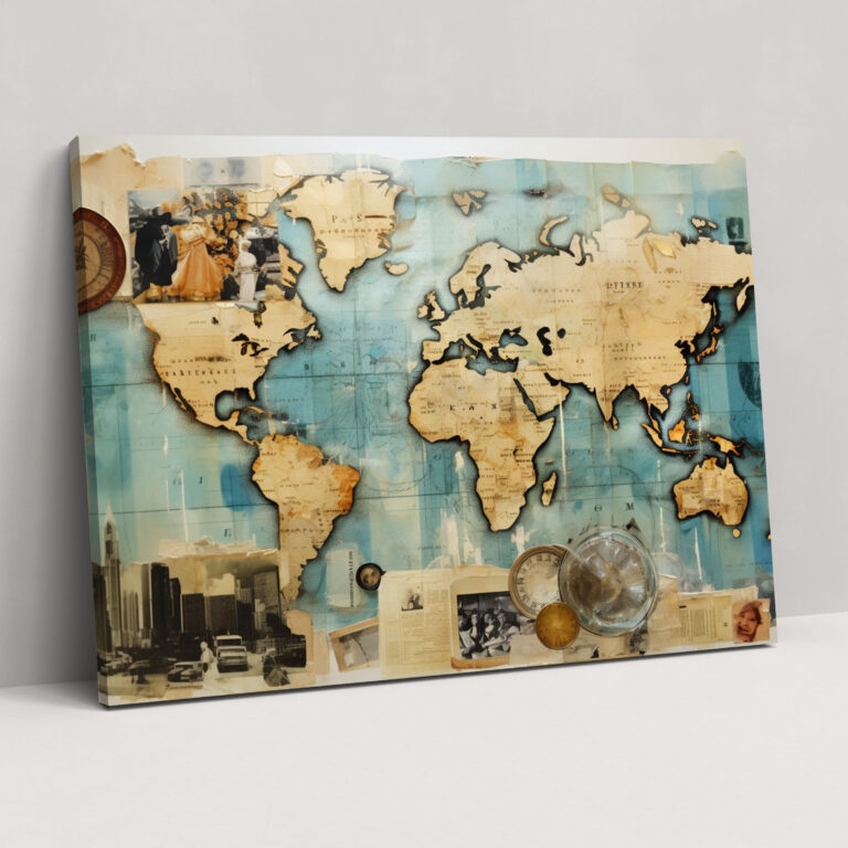 Mixed Media World Map Wall Art - World Map, Mixed Media Collage, World Map, Vintage Photographs