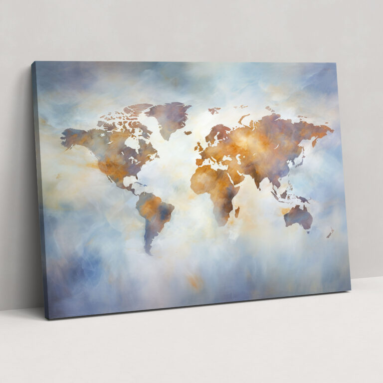 Impressionist World Map Wall Art - World Map, Serene, Canvas, Dreamy Brushstrokes