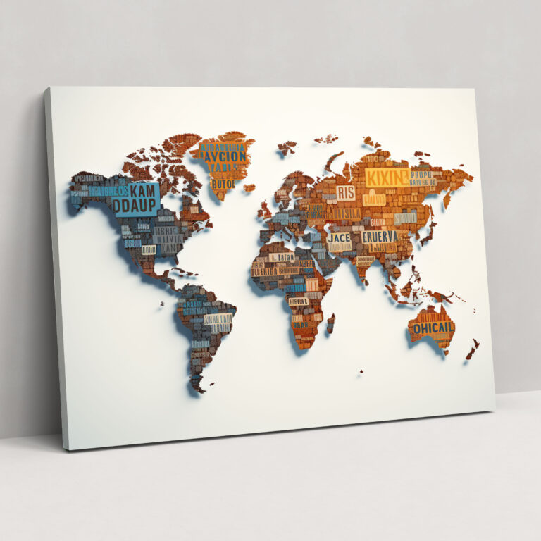 Typographic World Map Wall Art - World Map, Wanderlust, Canvas, Wall Decoration