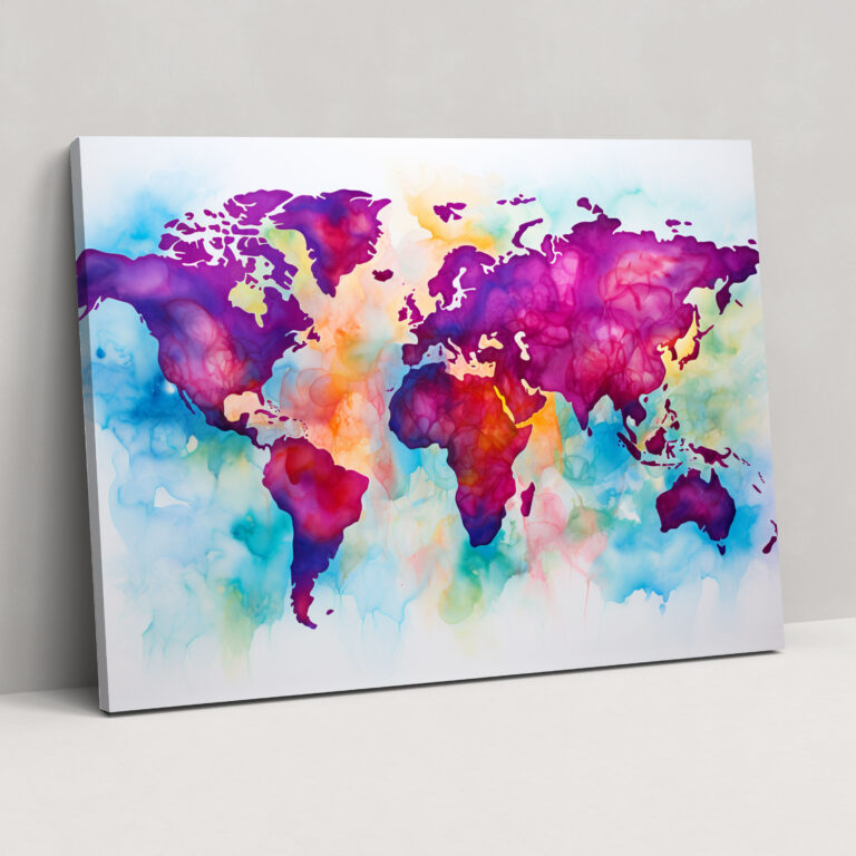 World Map Wall Art - World Map, Vibrant Colors, Watercolor Painting, Wall Art