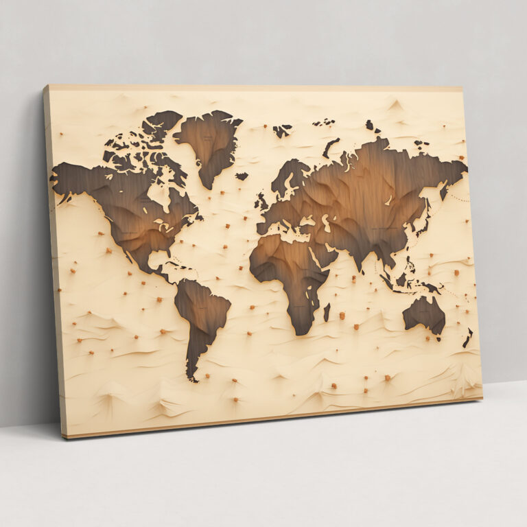 Scandinavian World Map Wall Decoration - World Map, Earthy Tones, Clean Design, Home Decoration