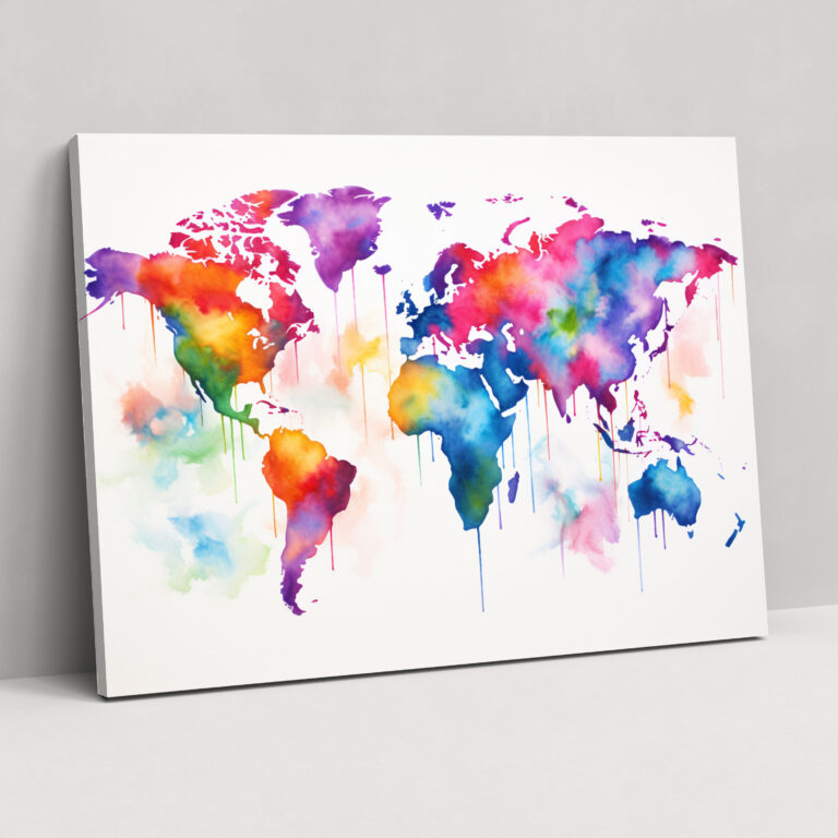 Contemporary Watercolor World Map Wall Art - World Map, World Map, Contemporary, Vibrant Colors