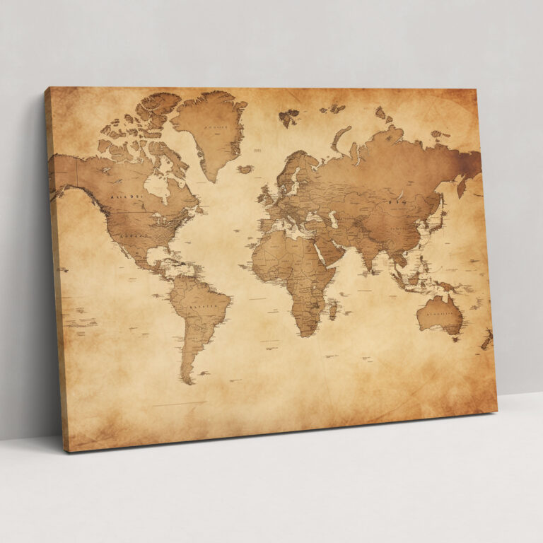 World Map Canvas Print - World Map, Vintage Map, Home Decoration, Wall Decoration