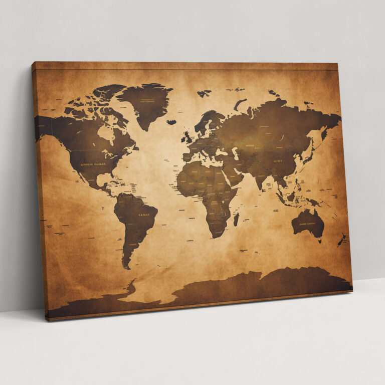 Vintage World Map Canvas Print - World Map, Wall Art, Aged Parchment, Nostalgic Art