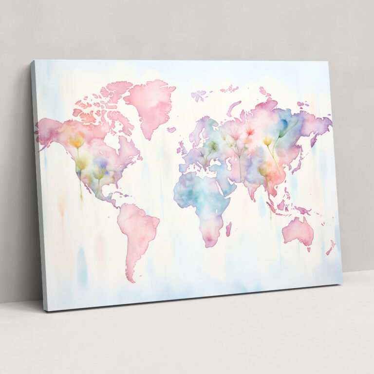 Watercolor World Map Wall Art - World Map, Wall Art, Soft Pastel, Wall Decoration
