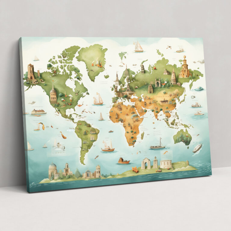 Travel Inspired World Map Wall Art - World Map, Handwritten Notes, Home Decoration, World Map