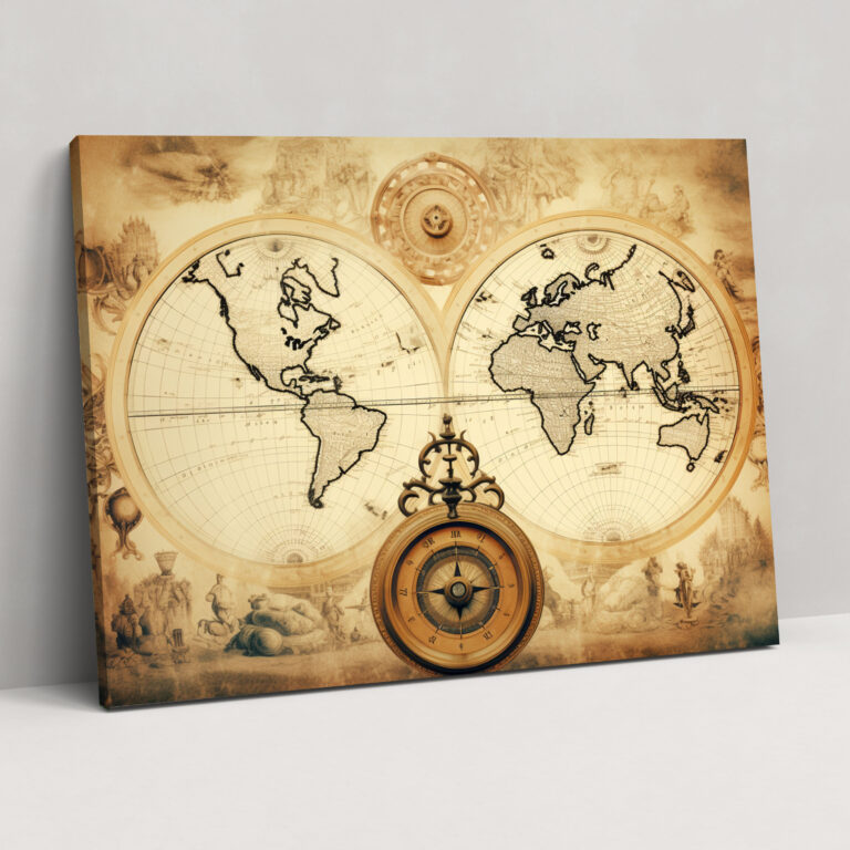 Vintage Nautical World Map Wall Art - World Map, Home Decoration, Canvas, Vintage Map