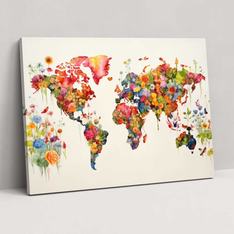 World Map Canvas Print - World Map, Wall Decoration, Watercolor Painting, World Map