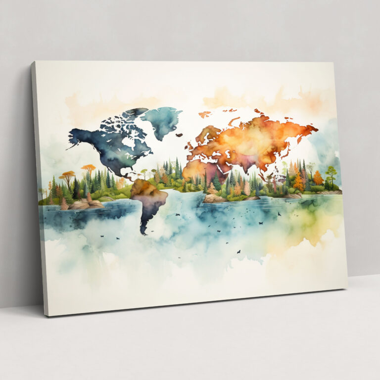 Watercolor World Map Wall Art - World Map, Soft Brushstrokes, Watercolor Illustration, Home Decoration
