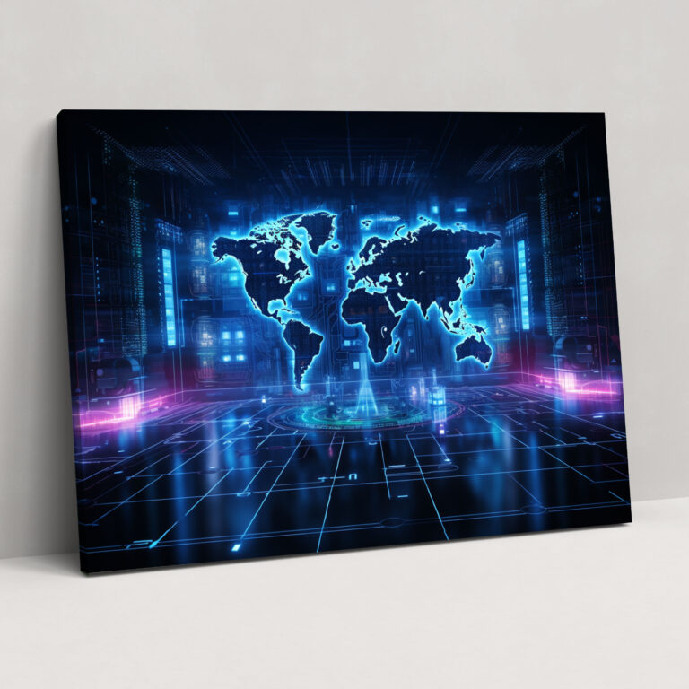 Futuristic World Map Canvas Print - World Map, World Map, Canvas Wall Art, Futuristic Design
