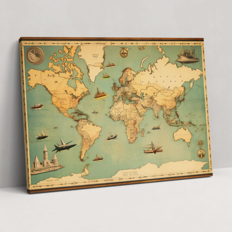 Vintage World Map Wall Decoration - World Map, World Map, Vintage Travel Poster, Canvas Print