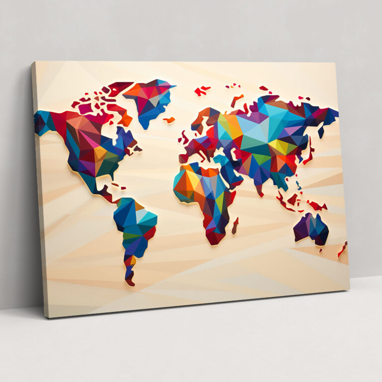 Modern Geometric World Map Wall Art - World Map, World Map, Home Decoration, Clean Lines
