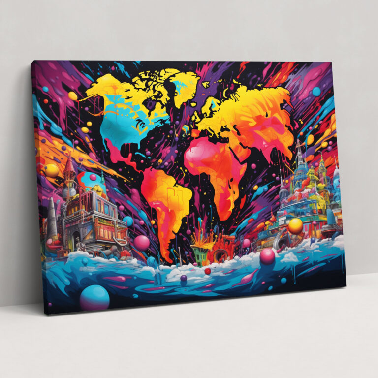 Pop Art World Map Canvas Print - World Map, Canvas Wall Art, Wall Decoration, Wall Art