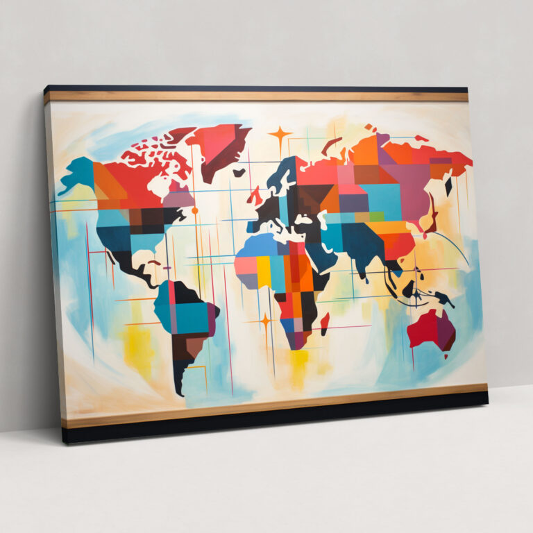 Modern World Map Wall Art - World Map, Canvas, Modern Abstract Painting, Canvas Wall Art