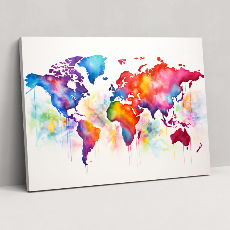 Watercolor World Map Canvas Print - World Map, Vibrant, Canvas, Watercolor Painting
